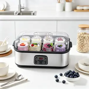 1pc Family 8-Cup Automatic Yogurt Maker, Multifunctional Electric Fermenter with US Plug, Makes Yogurt Jam Ice Cream Pudding, Complete Jar Set for Home Breakfast & Healthy DIY Snacks