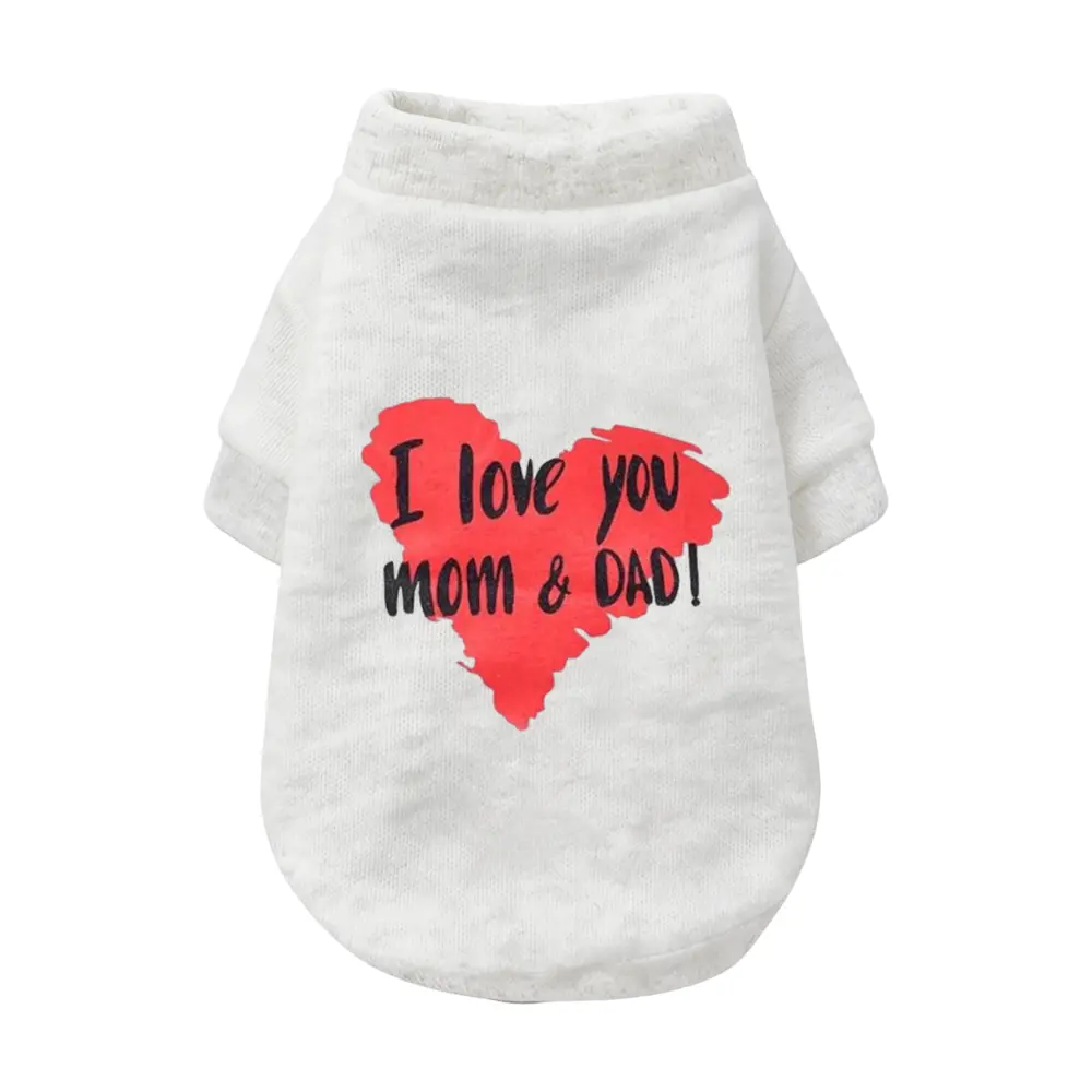I Love You Mom & Dad Heart Design White Pet Shirt for Dogs and Cats