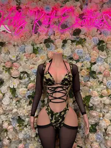 Camo Print Bottlegirl Bodysuit  - One Piece Bartender Outfit