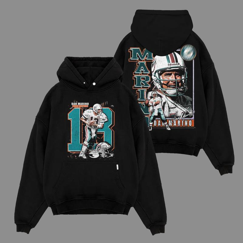 Vintage Dan the Man - Dan Marino 18 Game Day For Dolfans Cotton Hoodie T-Shirt (Made In US), Marino Magic Fans Outfit, Football Graphic Hoodie Shirt, Gift For Football Fans