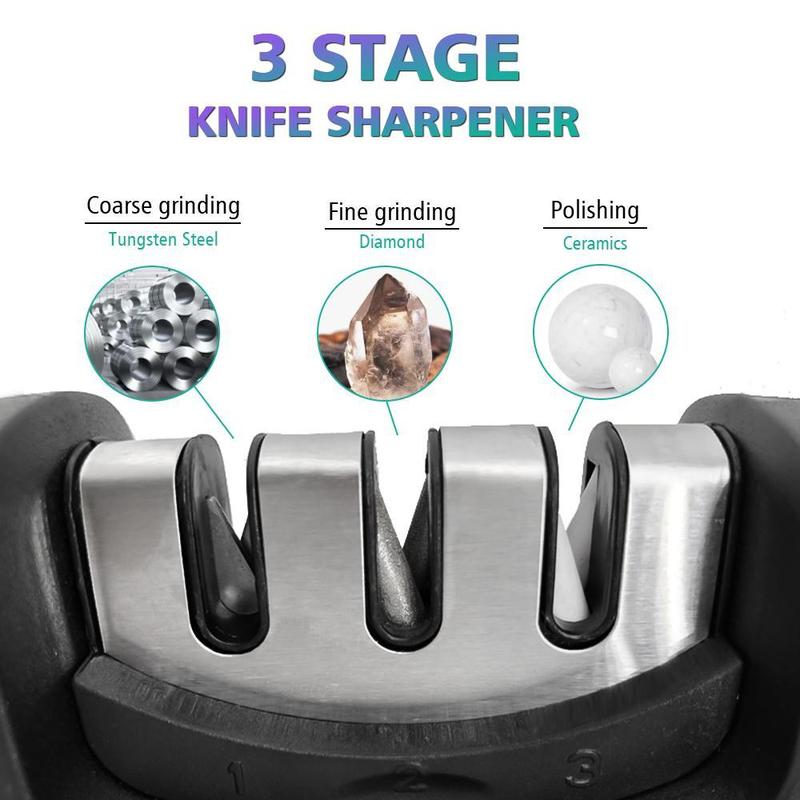 Kitchen Knife Sharpener Handheld Multi-function 3 Stages Type Quick Sharpening Tool With Non-slip Base Kitchen Knives Accessories Gadget Durable Kitchen Knife Sharpener Handheld Multi-function 3 Stages Type Quick Sharpening Tool With Non-slip Base Kitchen Knives Accessories Gadget Durable