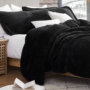 3 Pcs Solid Color Faux Rabbit Fur Thick Comforter | Borrego Blanket Set - Ultra Soft Reversible Warm & Soft Holiday Gift For Family & Friend Local Warehouse