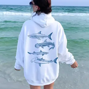 Vintage Shark Hoodie Hammerhead Hoodie Great White Hooded Hoodie Mens Graphic Shirt Sea Creatures Clothing Nature Top Shark Lover Gifts