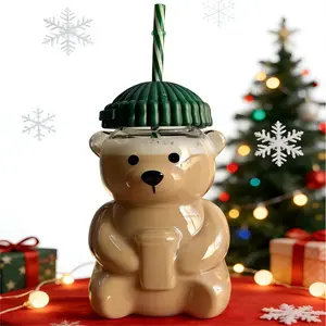 Teddy Bear Straw Cup, Cute Small Bear Glass Cup with Straw, 20oz Reusable Lidded Glass Cup, Hydration Tumbler, Suitable for Iced Coffee, Milk Tea, Cocktails, Dishwasher Safe, Drinkware