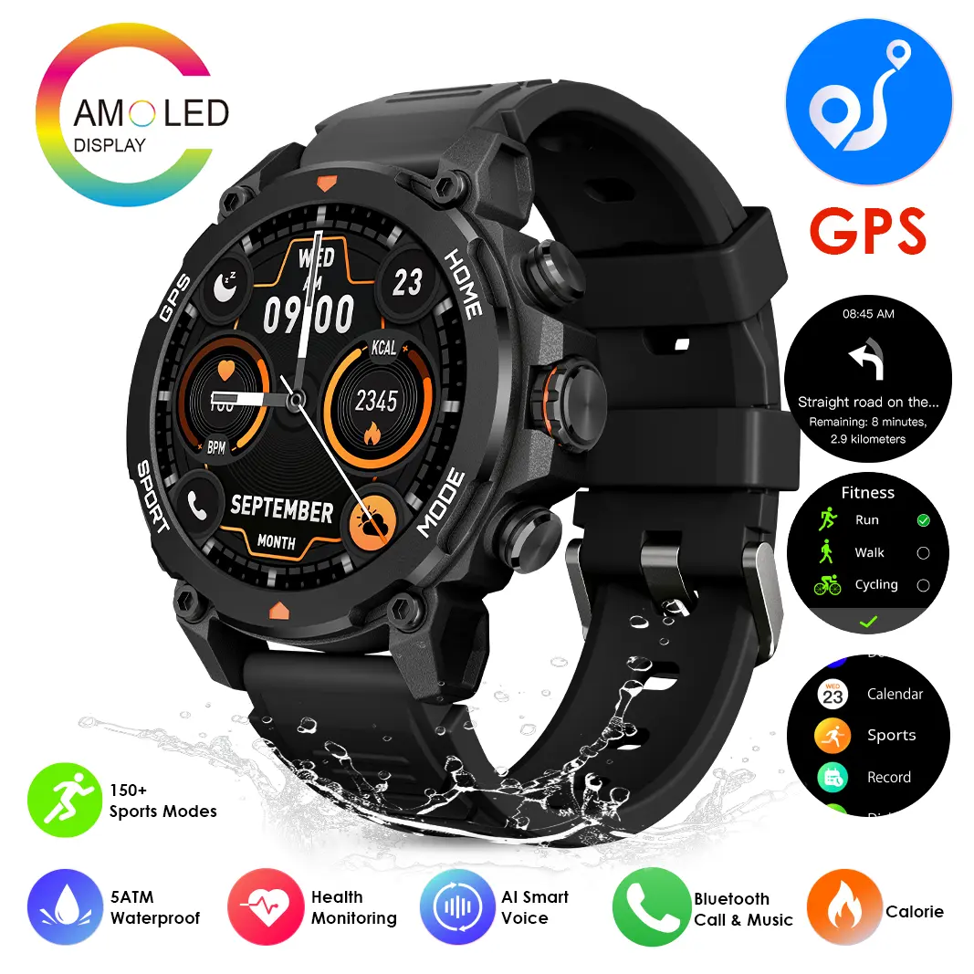 AURAFIT G6 Smartwatch AMOLED Display ChatGPT AI Assistant 5ATM Waterproof Bluetooth Calls 150+ Sports Modes Heart Rate SpO2 Monitor Sleep Tracking GPS Unisex Design Perfect Gift