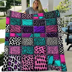 Multicolor Animal Print Patchwork Blanket, Soft Skin-Friendly Multi-Use Cover, Ideal for Bedroom, Sofa, Office, Outdoor, Fashion Gift