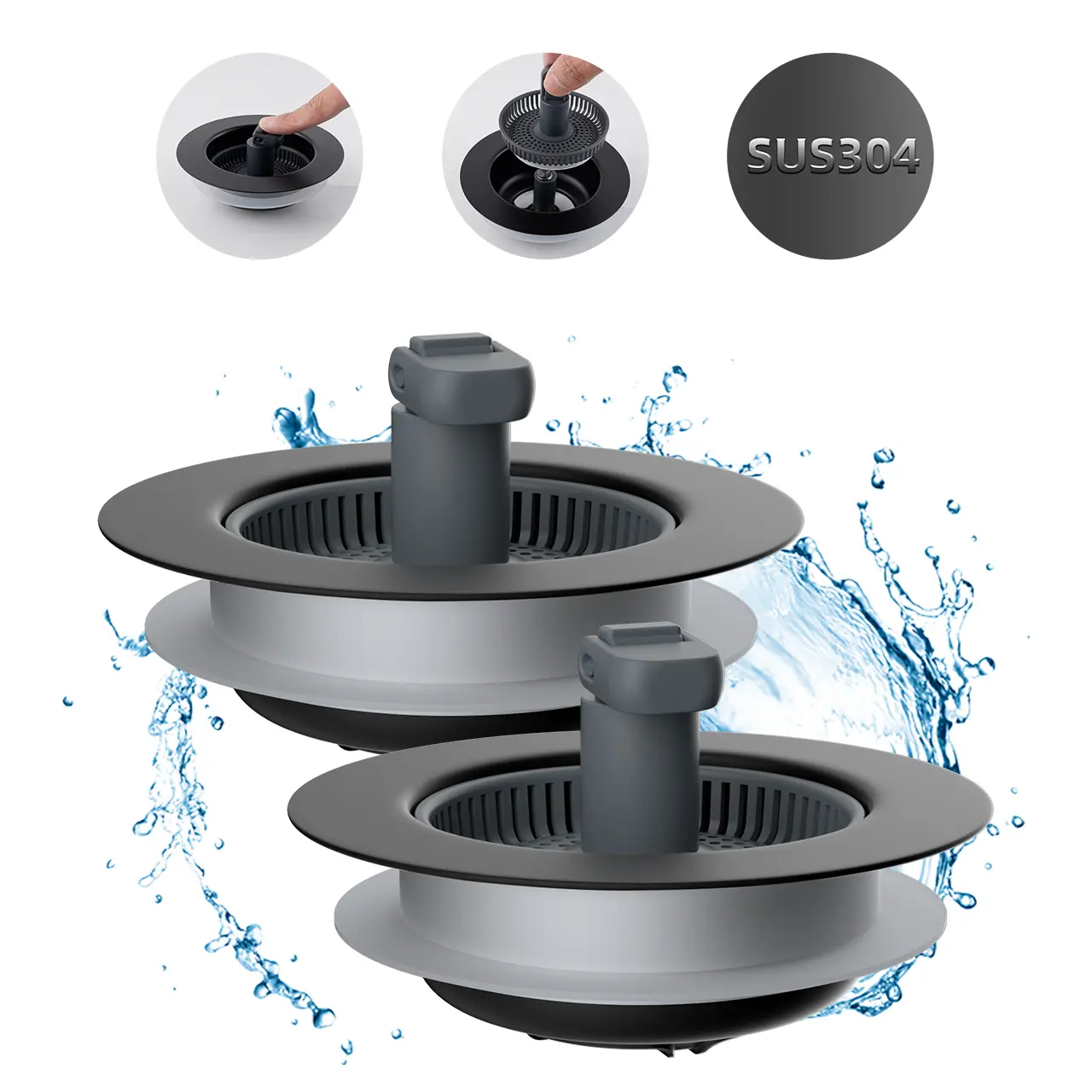 2 Pack-Matte Black-SUS304-with 1 Strainer