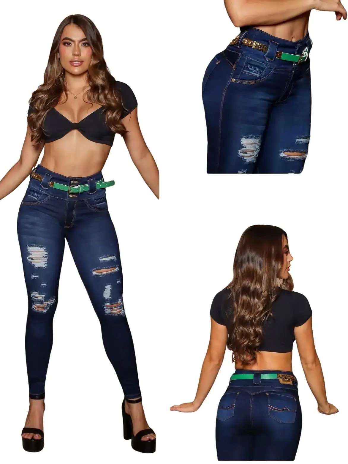 7610 Jean's Cintura Alta Colombianos Compression Denim, High Waist Women's Bottom Trouser Pants Love Comfort Fabrics Womenswear Skinny Slim Belts Blue Comfortable Fit