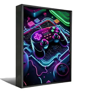 Neon Gaming Room Canvas Wall Art - Futuristic Circuit Board Controller Poster, Cyberpunk Gamer Den Decor with Optional  Frame, Gift for Streamers & Teens