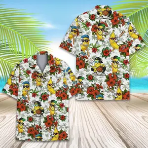 Banana Baseball Hawaiian Shirt Men Women Youth, Funny Tropical Fruit Sports Print, Summer Beach Vacation Short Sleeve Button Up Shirt
