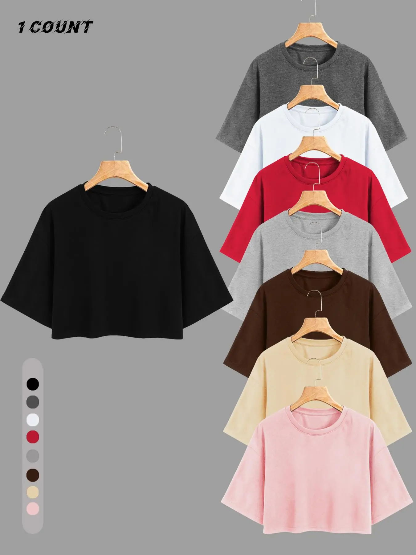 Women's Solid Color Heart Print Round Neck Crop Tee, Casual Basic Short Sleeve Crew Neck T-shirt for Daily Wear, Ladies Clothes for Summer, Top, Casual Tops