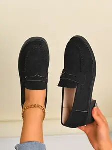 Women's Casual Low Heel Slip-On Shoes, Lightweight Comfortable Mary Jane Flats, PU Leather Round Toe, All-Season Loafers