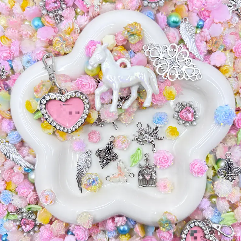 Unicorn Fantasy - Soft Resin Nail Art Charms with Metal Pendants – Drillable Floral Resin Decorations for Jewelry Making & DIY Crafts