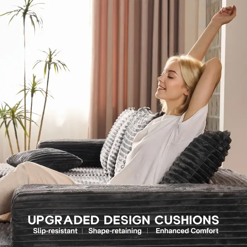 Large U-Shaped Floor Couch Set 132 Boneless Plush Fabric 1 Armless Loveseat 2 Chaise Lounge Deep Seat Sleeper Minimalist Modular Sectional Sofas for Living Room Bedroom Apartment Compressed Packaging Boneless combination sofa