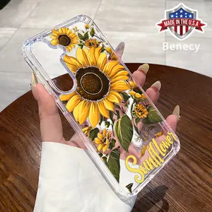 Clear Magnetic Case for Samsung Galaxy S23 Ultra S24 Plus S25 S22+ FE Retro Sunflower Bloom Pattern Acrylic Hard Back Soft Silicone Edge Bumper Sockproof Cover for Girl