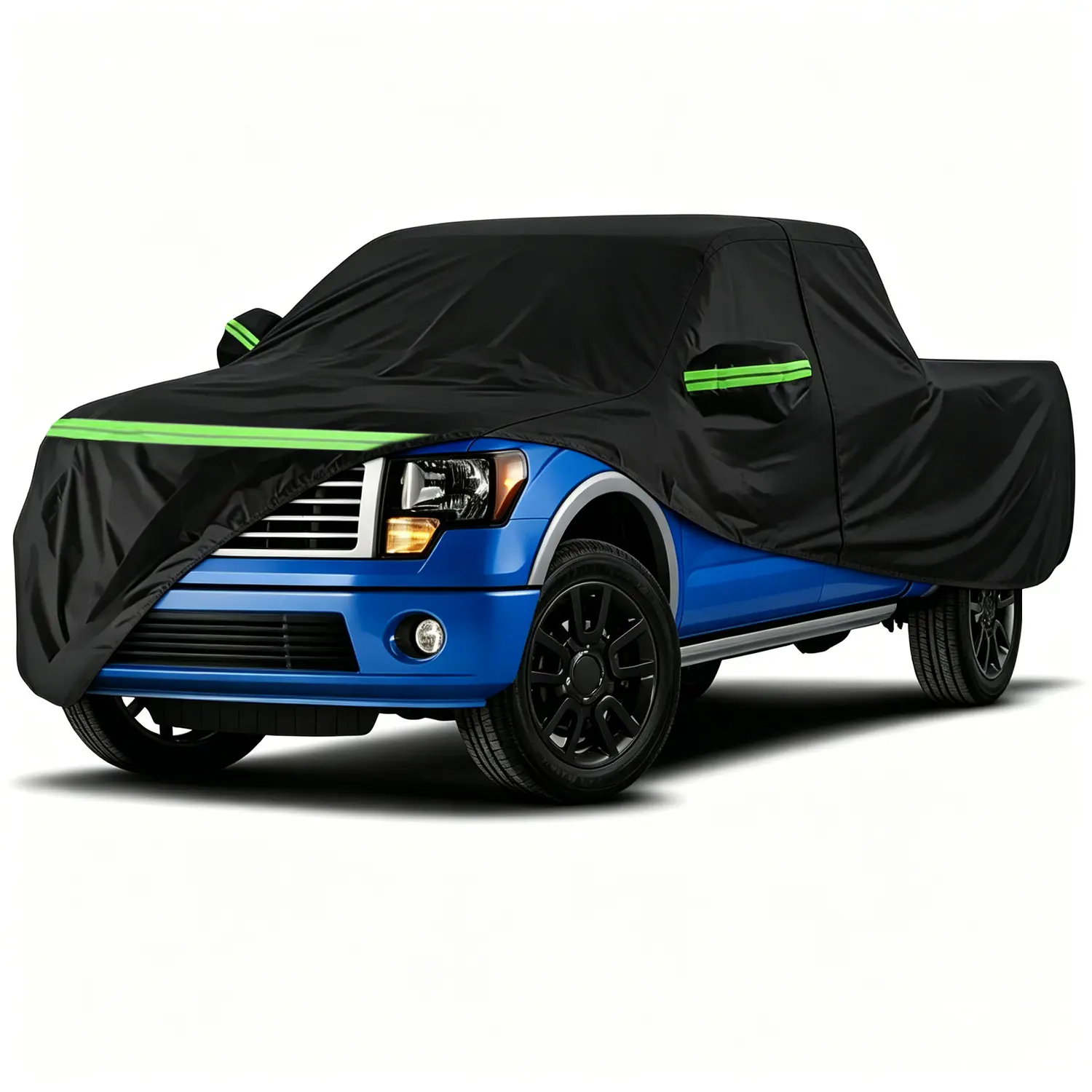 Waterproof Oxford Cloth Pickup Truck Cover , All Weather Outdoor Full Truck Cover with Driver Side Zipper, 5 Reflective Strips, Snow UV Rain Dust Bird Dropping Scratch Protection, 3 Sizes