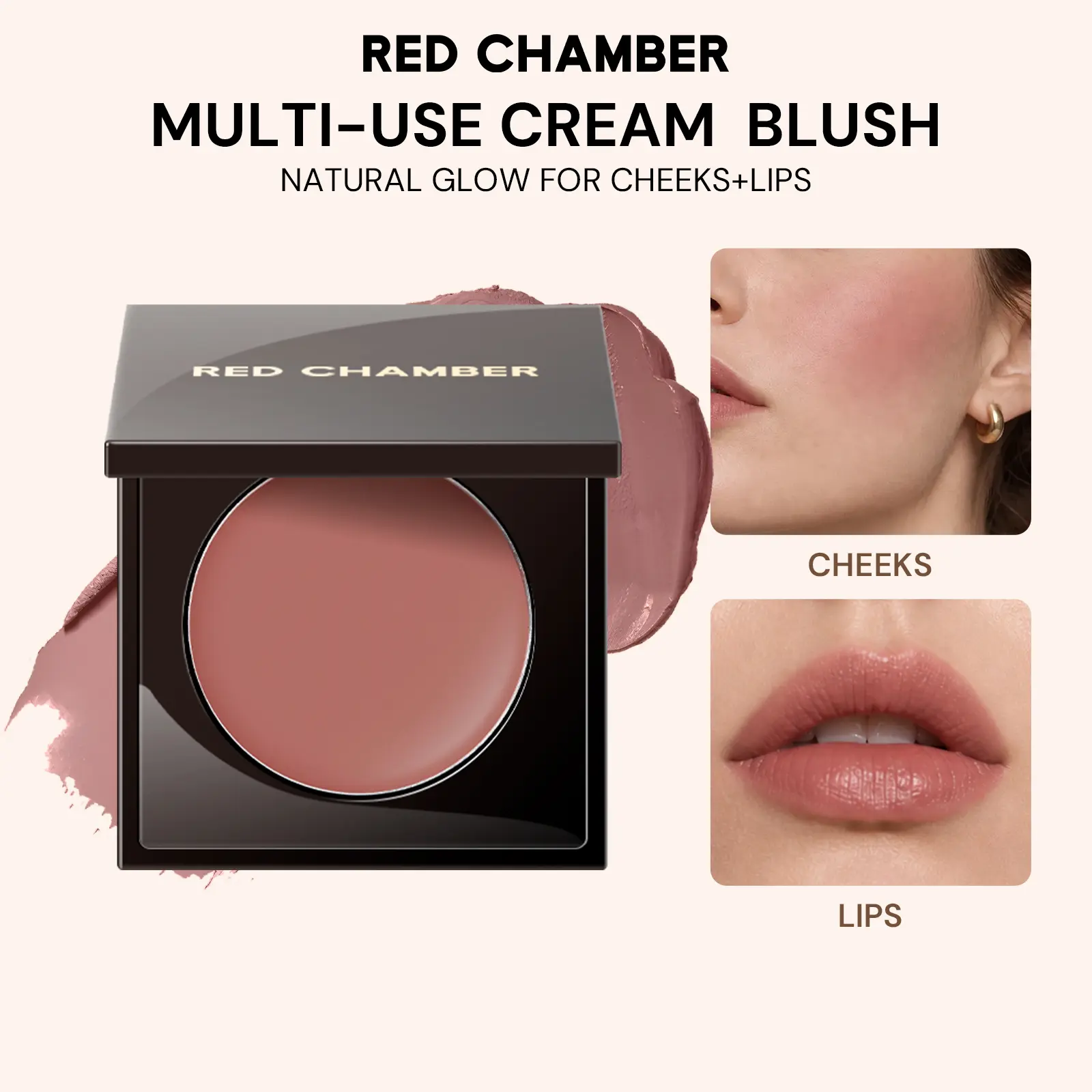 RED CHAMBER HARUKI Multi-Purpose Cream, Blush for Cheeks & Lips — Buildable Sheer-to-Glow Color, Dewy Luminous Finish, Hydrating Blush for Mature Skin, Cruelty-Free Clean Beauty, Compact with Mirror,Flush Blush