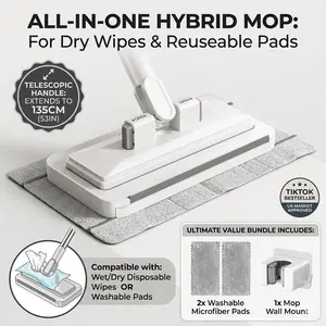 [USA STOCK] 360° Rotatable Flat Face Towel Mop, Fast-Cleaning Home Care Tool, Longer Handle, Compatible with Disposable Cleaning Cloths