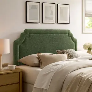 Magnolia Upholstered Fabric Queen Size Headboard in Foliage