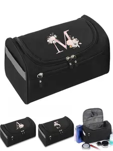 Letter Pattern Makeup Bag, Waterproof Makeup Bag with Zip, Cosmetic Bags, Makeup Organizer, Toiletry Kit, Storage Bag for Travel, Business, Daily Use, Makeup Organizer Pouch, Cosmetics Organizer