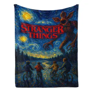Stranger Things Van Gogh Starry Night Flannel Blanket - Unique Christmas Gift for Series Enthusiasts Artistic Style Nostalgia Science Fiction Comfort