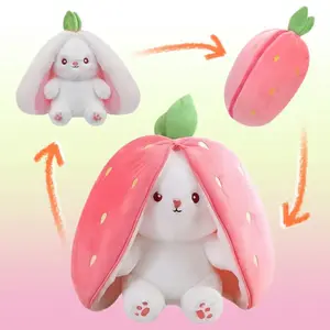 Cute Strawberry Bunny Plush Toy Soft Kawaii Stuffed Animal Gift for Kids Girls Hug Pillow Bed Decoration Birthday Present Furry Friends Plush Doll Animal Gift for Kids Girls Hug Pillow Bed Decoration Birthday Present Furry Friends Plush Stuffed Animal