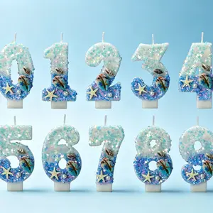 New Creative Ocean Seashell Starfish 0-9 Number Birthday Candles, 3D Cake Candles, Festival Party Decorations, Ocean Theme, Birthday Party Supplies