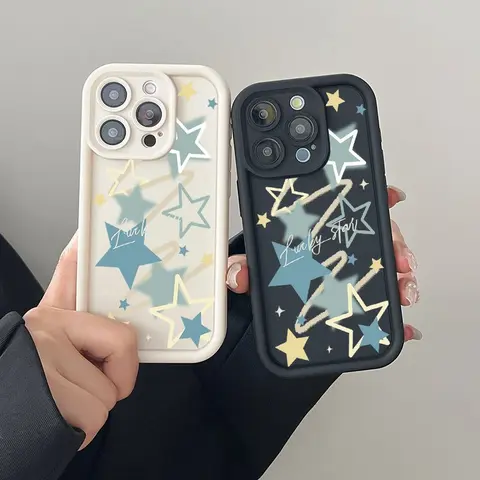 Blue Five-Pointed Star for iPhone 16, 15, 14, 13, 12, 11, Plus, Pro, Max,Xsmax. Perfect Birthday Gift for Friends TPU Fully Wrapped Camera Men's and Women's simple anti-drop protective TPU case