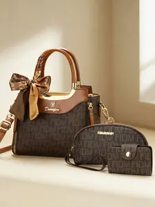 Fashion Women's Handbag Set, Vintage Trendy Print Letter Bag, Durable PU Multifunctional Shoulder Crossbody Bag, Perfect Mother's Day Gift
