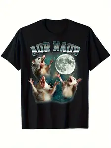 Individualistic round-neck short-sleeved shirts for Boy and girl 🔥   Aur Naur Funny Meme Opossum Retro Vintage Lover Humor Slang T-Shirt Cotton Blend, Funny Black Shirt for 5-13Y Boy Girl Teen