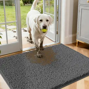 Comfydew Chenille Dog Door Mat Carpet, Absorbent Non-Slip Indoor Doormat, Soft Heavy Entryway Floor Rug for Muddy Paws Dogs