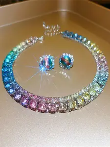 Elegant Rhinestone Decorated Necklace & Dangle Earrings, Fashionable Jewelry Set, Fashion Jewelry for Party, Daily Clothing Decor, Trendy All-match & Exquisite Jewelry for Birthday Gift