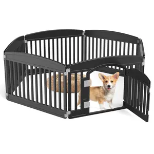 Plastic Dog Playpen 24 Inch 6-Panel Pet Fence for Small Dogs Black Indoor Use Secure Play Area
