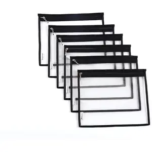 Multi-purpose Water Resisitant Clear PVC Organizer Bag Pouch with Zipper Closure 6-pack