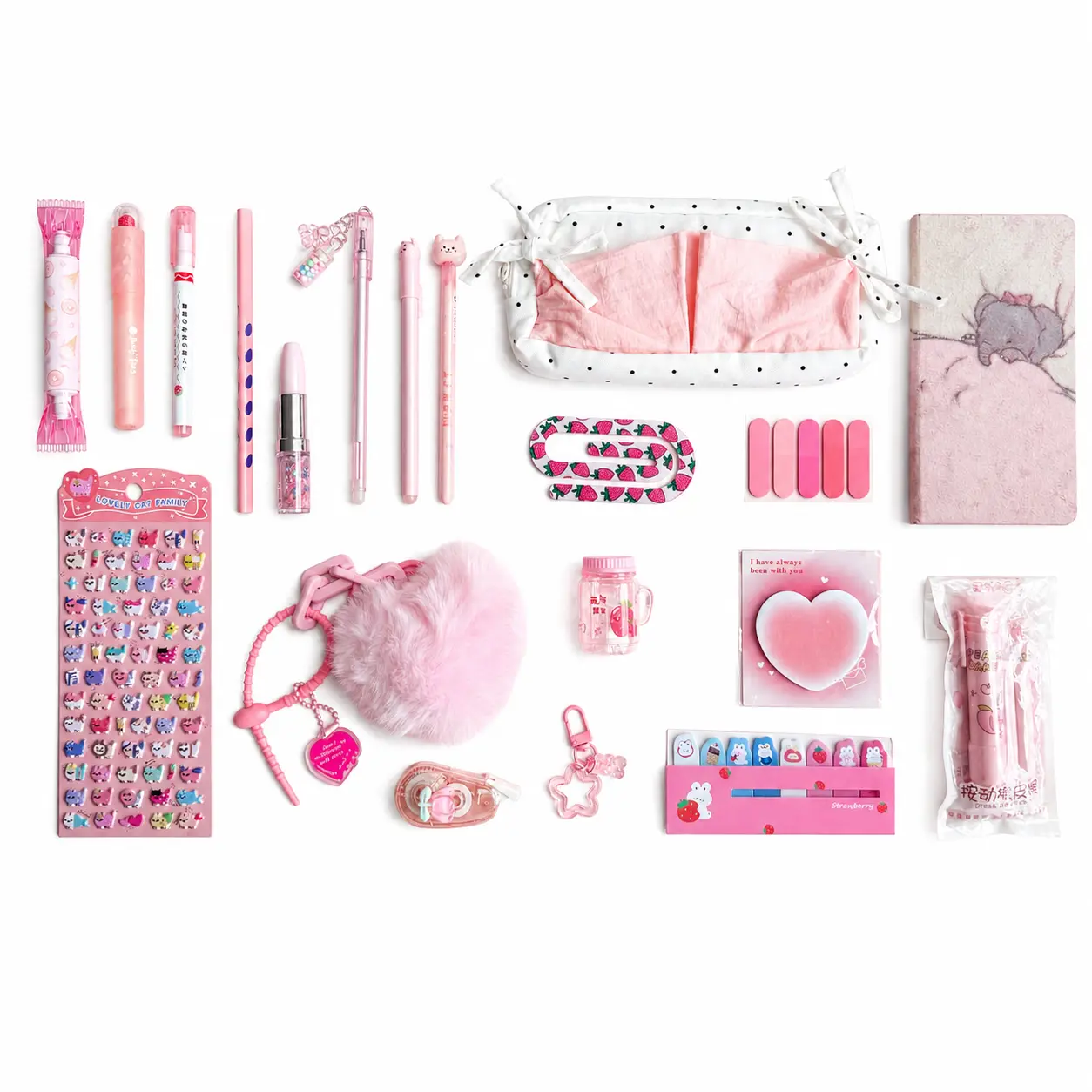 Peachy Pink Princess Cute Notebook, Office & School Stationery Supplies Set with Cute Look