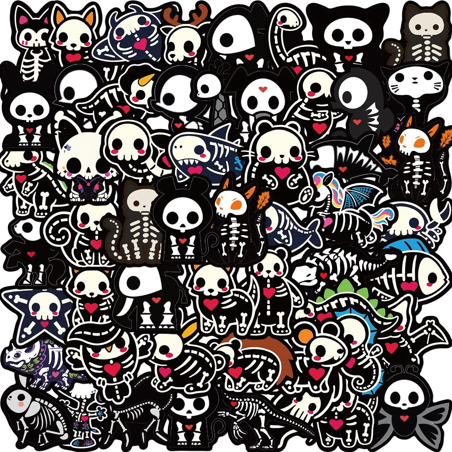Cute Cartoon Skeleton Pattern Sticker, Waterproof Self Adhesive Decorative Stickers, Universal DIY Decals for Water Bottle, Laptop, Phone Case, Scrapb