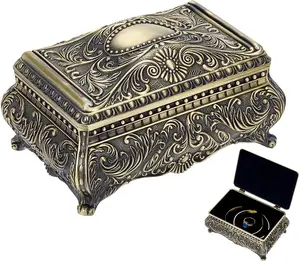 Vintage Metal Keepsake Jewelry Box, 5x3.3x2.5 inch Small Rectangular Brass Antique Bronze Trinket Organizer Treasure Storage Chest Case for Bedroom Home, Perfect Birthday Gift for Jewelry Storage