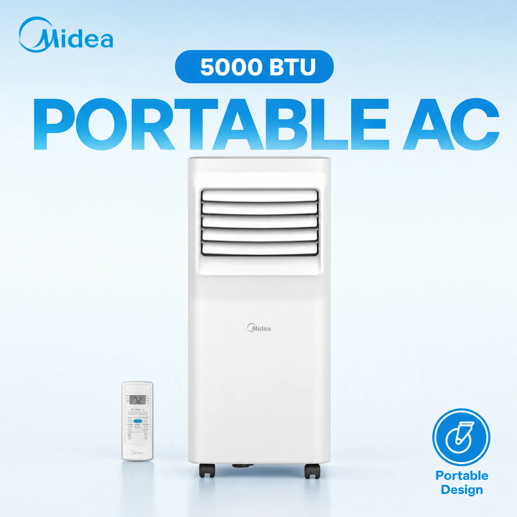 Midea 3-in-1 Portable Air Conditioner - Home Cooling Solution for Bedroom, Apartment, Home Office in Hot Weather to Beat the Heat, Dehumidifier, Fan Ventilator, Washable Filter, Easy Setup with Hardware & Guide, Lightweight, Low-Maintenance (Like New)