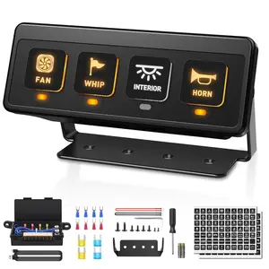 Wireless 4 Gang Multifunctional Waterproof 12V Switch Panel 60A Universal Relay Switch Box with 2 Light Memory Function & 4 Control Modes for Truck SUV UTV ATV Marine RV