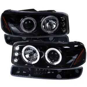 1999-2006 GMC Sierra/Yukon XL/SLT Dual Halo Projector Headlights & Bumper Lights (Glossy Black Housing/Smoked Lens)