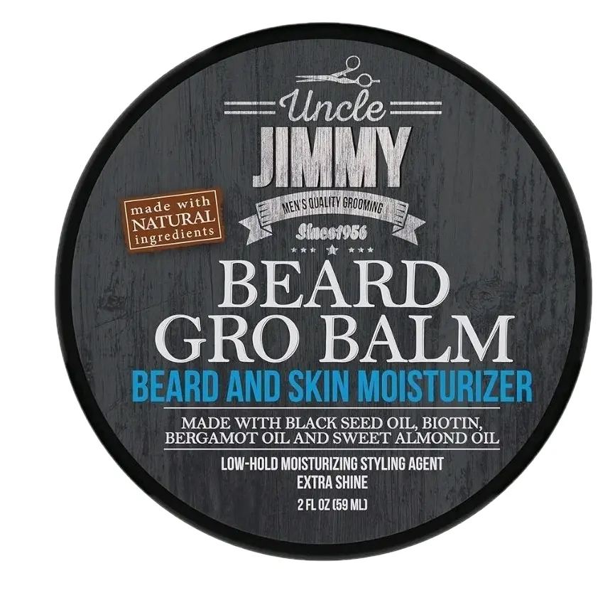 Uncle Jimmy Products Beard Gro Balm 2 oz - Beard and Skin Moisturizer with Black Seed Oil, Sweet Almond Oil & Extra Shine for Comfort - Hair Care