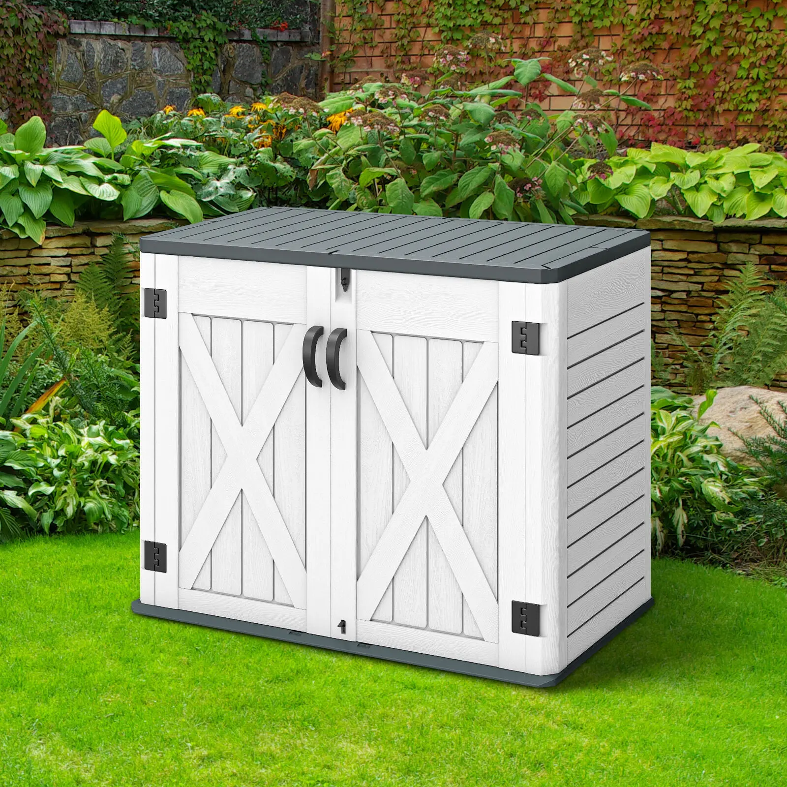 Yitahome Outdoor Horizontal Storage Shed 35 Cu Ft Weather Resistant Resin Tool Shed, Gray / Brown