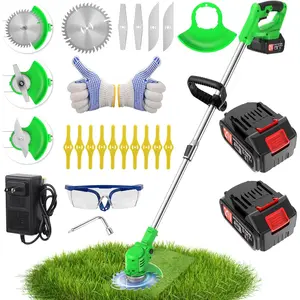 Electric Weed Wacker Cordless StringlessTrimmer,Grass Trimmer,with 2 , 1 Charger, 3Types , Weed Trimmer   Lightweight  Brush  for Yard and Garden (Greener)