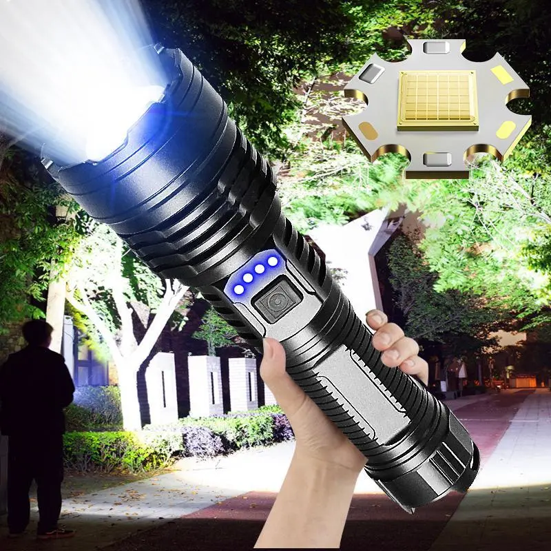 XHP360 LED Flashlight, Portable LED Flashlight, USB Rechargeable 5000mAh High Power Flashlight, Handheld Emergency Flashlight for Camping Work Home