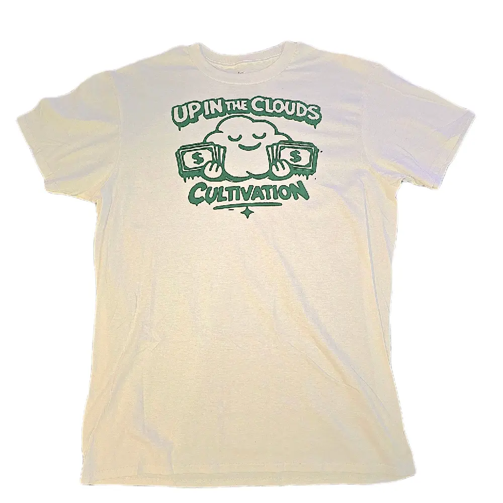 Up In The Clouds Cultivation T-Shirt - Cream Color, Short Sleeve, Fitted, Casual Style, Summer Wear