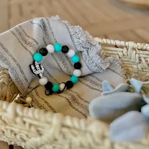 Teal Aztec cactus silicone wristlet keychain