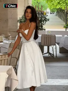 Spring Summer Simple Minimalist Patchwork Drawstring Waist Fit Dress, Casual Basic Design, Women's Fashion Clothing, Womenswear, Perfect for Daily Wear