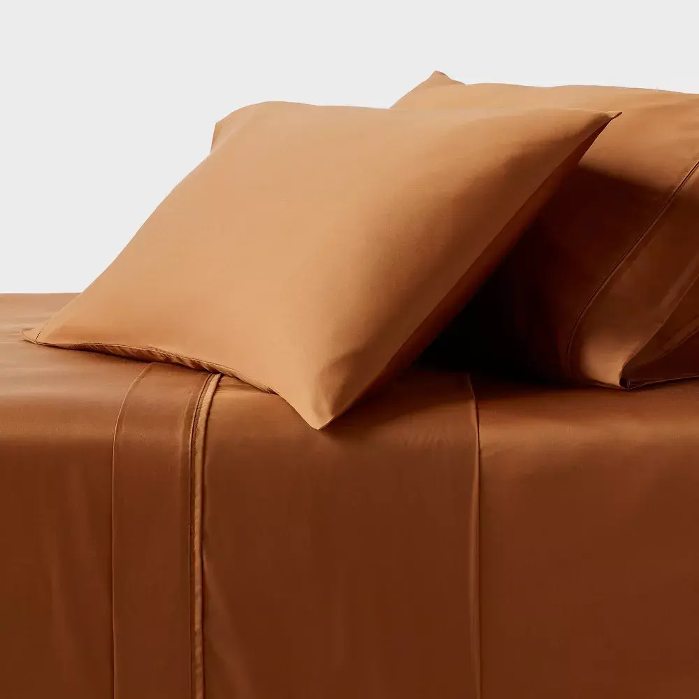 King 320 Thread Count Cool TENCEL Lyocell Sheet Set Caramel - Threshold: Solid Sateen 18" Deep 4-Piece Set
