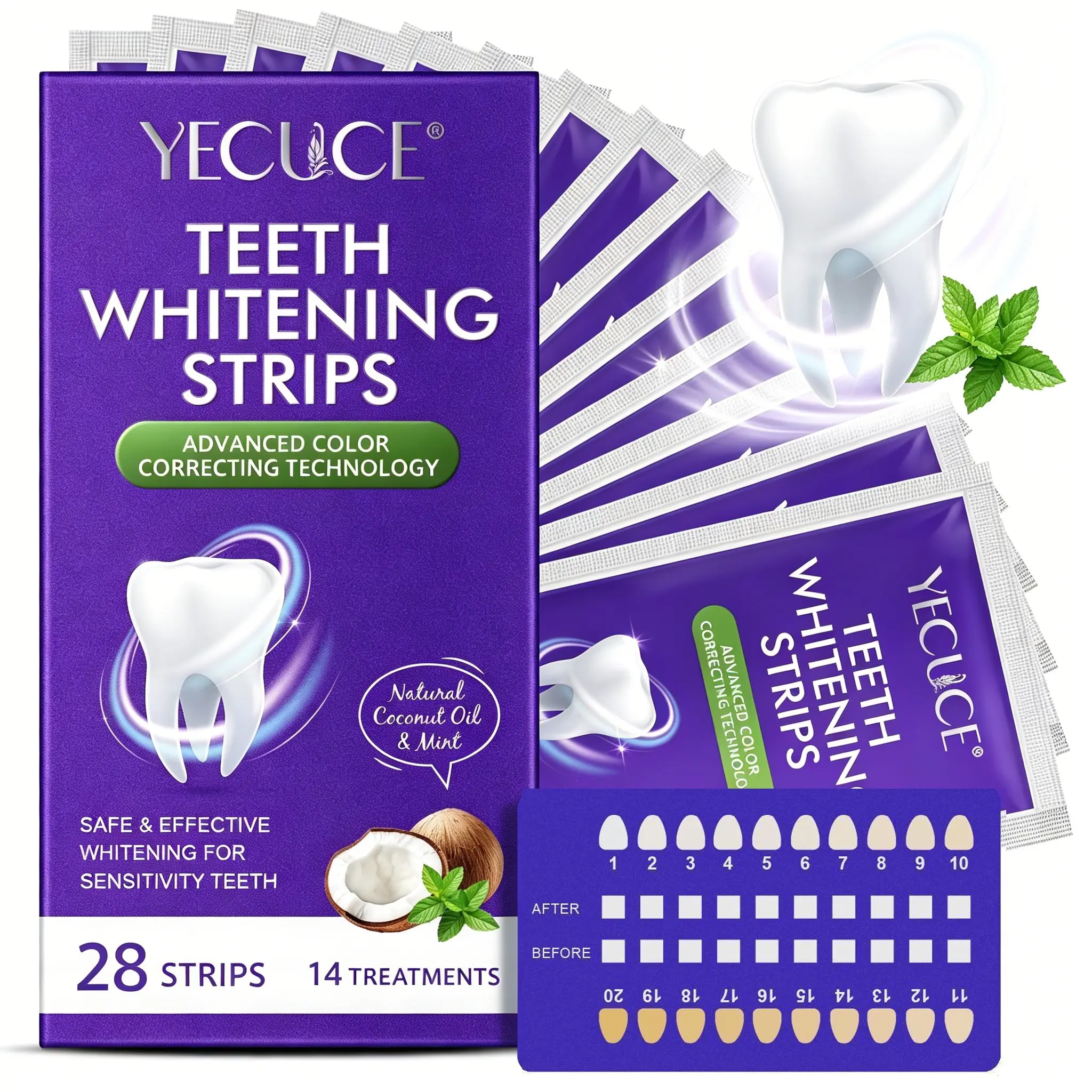 YECUCE Purple Whitening Strips, Sensitive, Brightening Formula, Neutralizes Yellowing, Toothpaste, Teeth Care & Whitening, Whitestrips, Oral Care