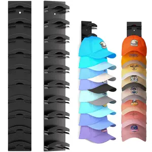 Hat Organizer for Baseball Caps 2 Pack, Hat Rack for Wall with Strong Adhesive Hold up to 20 Hats, Hat Hanger Holder Display for Door Closet, Cap Organizer Storage Multilayer Two Mounting Option(Black) Wall-Mounted Multilayer Adjustable Hat Hooks tiktoksh